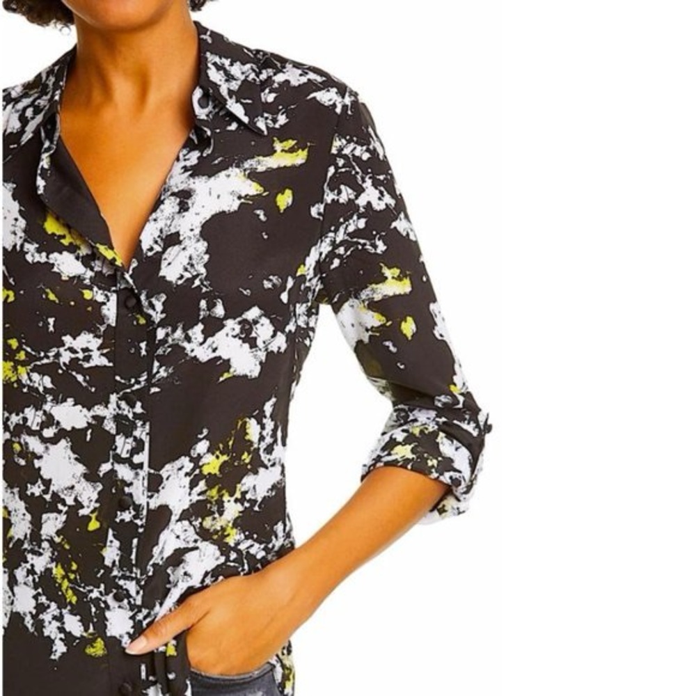 Alice + Olivia Button-down Print Divine Opal Silk Shirt - Picture 2 of 11